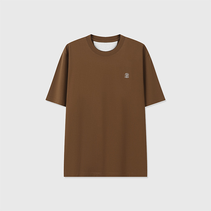 brunello cucinelli plain knit embroidered logo crew neck short sleeve cotton t-shirt